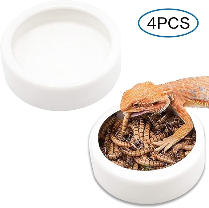 River 4 Pack Worm Dish Reptile Food Bowl, Ceramics Made, Lizard, Gecko Food Dish (2.7inch)