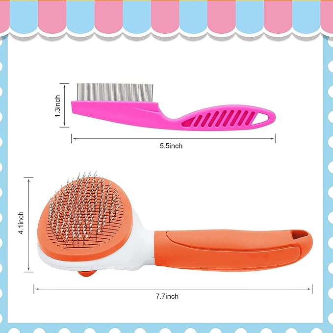 Cat Brushes for Indoor Cats, Dog Brush for Shedding with Metal Cat Comb, Self Cleaning Pet Hair Brush with Release Button for Grooming Kitten(Orange)