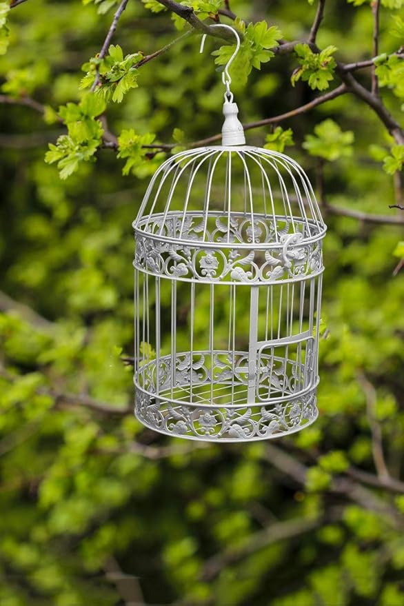 PET SHOW Pack of 2 Round Birdcages Decor Metal Wall Hanging Bird Cage for Small Birds Wedding Party Indoor Outdoor Decoration 9.8INCH and 13.8INCH Color Black White (White)