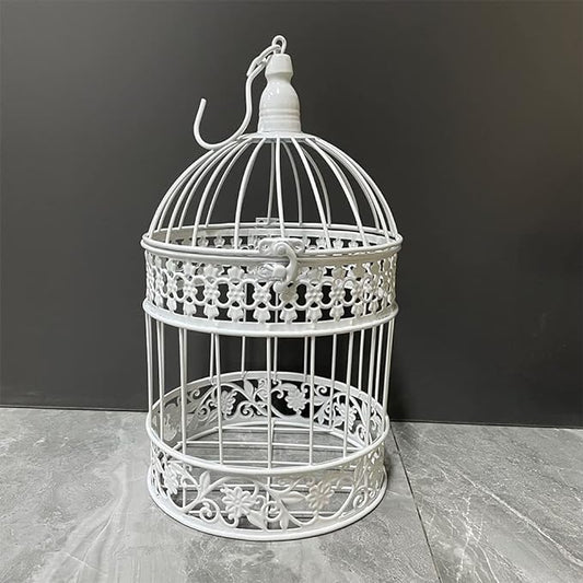 Round Birdcages Vintage Decorative Iron Bird cage Wedding Decor Flower cage Decor Props Hanging Flower Frame Bird cage decorCenterpieces Small Birds Wedding Party Indoor Ourdoor Decoration (White)