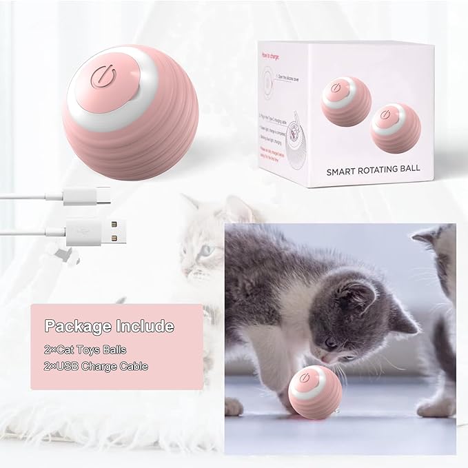 Interactive Cat Toy Ball-2pcs Automatic Cat Toy, Smart Ball cat Toy for Indoor Cat Kitten,cat Toys Gift for Your Kitty (Pink)