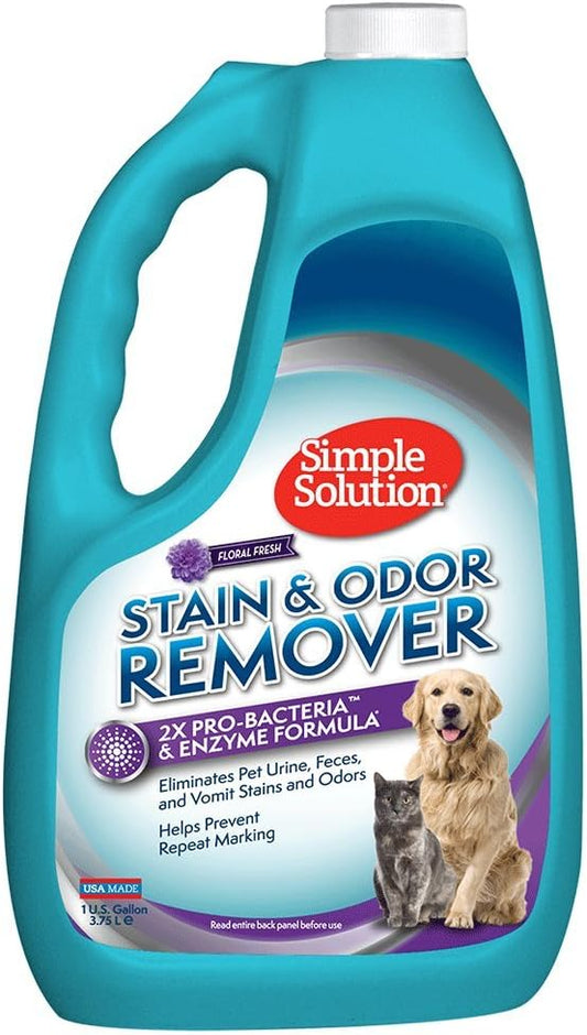 Simple Solution Pet Stain and Odor Remover | Enzymatic Cleaner with 2X Pro-Bacteria Cleaning Power | Floral Fresh, 1 Gallon