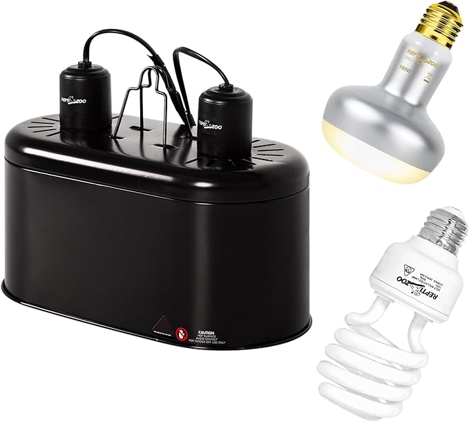 REPTIZOO Reptile Heat Lamp Combo Pack with Dual Reptile Light Fixture, 100W Intense Basking Spot Light UVA Daylight Heating Lamp & 26W Energy Saving UVA UVB Bulb Spiral Compact Bulb 10.0