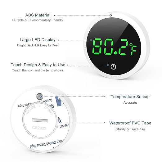 Upgraded Aquarium Thermometer, Wireless Digital Fish Tank Thermometer with Touch Screen, ±0.1°F High Precision, 5S Refresh Speed, Stick-on Thermometer for Aquariums, Glass Containers