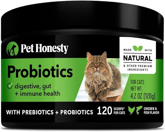 Pet Honesty Digestive Probiotics Max Strength for Cats Supplement - Digestive Support + Gut Health, Probiotic for Cats, Cat Constipation Relief, Bowel Support, Immunity & Overall Health - 120 Scoops