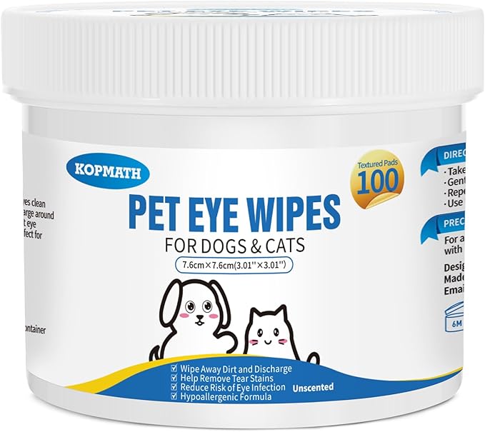 Dog Eye Wipes, Tear Stain Remover for Dogs, Big & Thick Cat Eye Wipes for Dogs, Mild Ingredient,Texturized & Presoaked Pet Eye Cleaner Pad for Discharge Crust Booger,100 Ct,Unscented