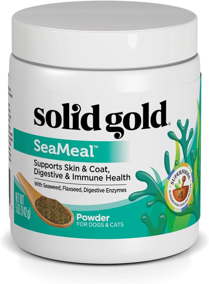 Solid Gold SeaMeal Cat & Dog Food Topper - Kelp Powder Dog & Cat Multivitamin - Omega 3 & Digestive Enzymes for Skin & Coat, Gut + Immune Support - 5 oz