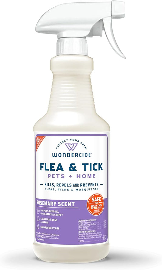 Wondercide - Flea, Tick & Mosquito Spray for Dogs, Cats, and Home - Killer, Control, Prevention, Treatment - with Natural Essential Oils - Pet and Family Safe - Rosemary 16 oz