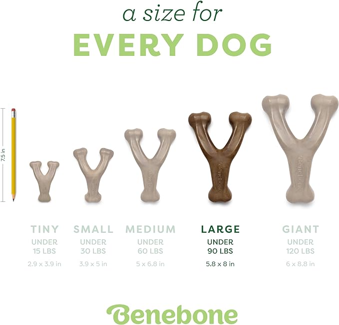 Benebone Wishbone Durable Dog Chew Toy for Aggressive Chewers, Real Bacon, Made in USA, Large
