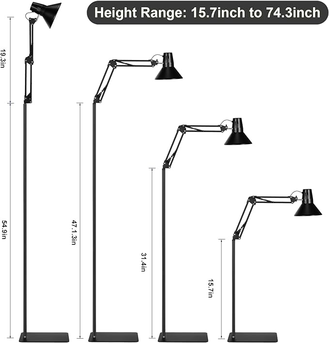 Reptile Heat Lamp Reptile Light Fixture with Tall Reptile Lamp Stand (15.7inch to 74.3inch) Heat Lamp Stand with 360° Adjustable Swing Arm, Reptile Light Stand for Reptile Tank and Heat Lamps