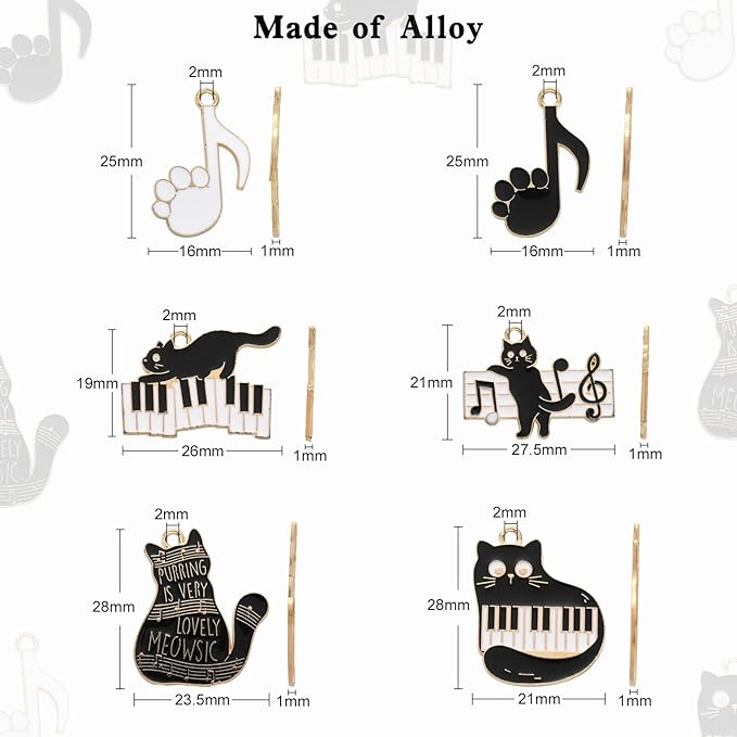 KitBeads 30pcs Black White Music Charms Cute Kitten Piano Music Note Charms Cartoon Black Paw Pint Cat Charms for Jewelry Making Bracelets Bulk