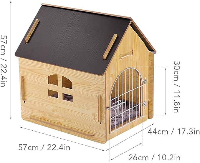 Wooden Pet House with Roof for Dogs Indoor and Outdoor Use, Easy Assemble Breathable Dog Crate for Small Medium Dog Cat, Dog Kennel for Playing and Resting