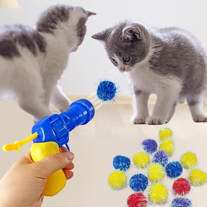 30 Pieces Sparkle Pom Pom Balls with Ball Bloster for Cat - Interactive Glitter Balls, Multicolor, Size of 1.2 inches, Best as Kitten Play Toys