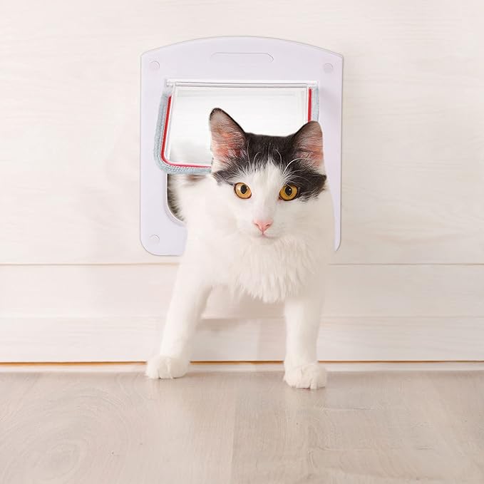 Pet Door for Cats and Dog, Cat Flap Door for Interior Exterior Cat Door Weatherproof Pet Door 4-Way Rotary Lock Pet Door with Cat Flap for Cats Doggie Kittens, 8 x 8.6 Inches