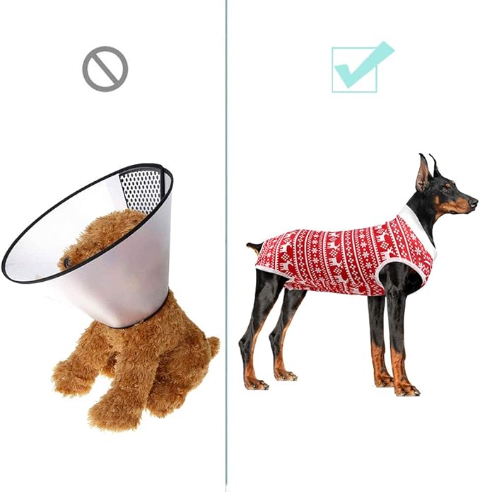 Dog Recovery Suit Abdominal Wound Puppy Surgical Clothes Post-Operative Vest Pet After Surgery Wear Substitute E-Collar & Cone (XXXL, Christmas Red)