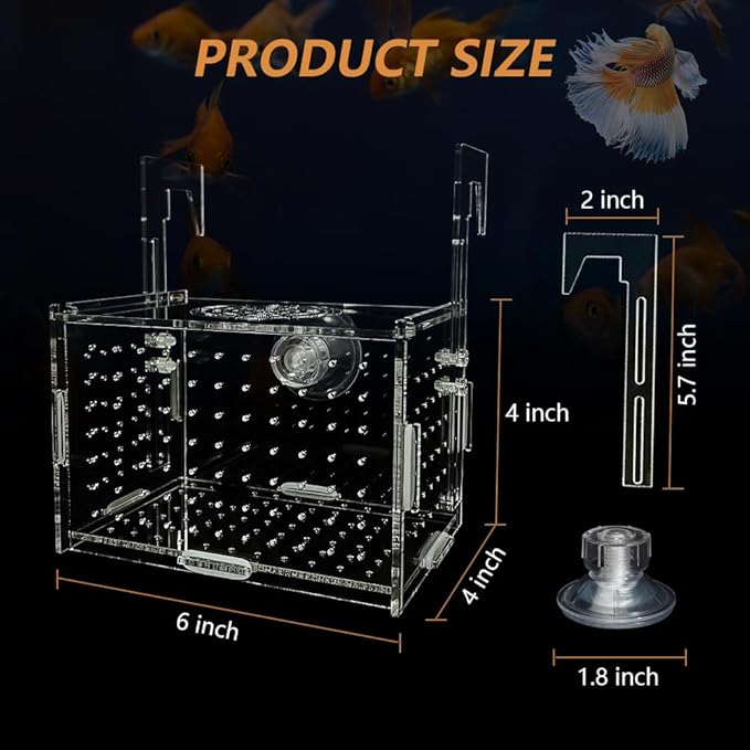 Acrylic Fish Breeding Box, Transparent Fish Isolation Box Hatchery Incubator with Suction Cups for Aquarium Fish Tank Guppy Shrimp Clownfish African Cichlids (6 * 4 * 4inch)