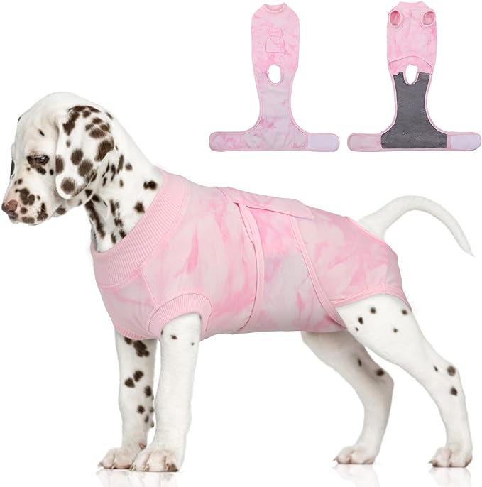 FUAMEY Recovery Suit for Dogs After Surgery,Soft Breathable Dog Bodysuit E-Collar & Cone Alternative Surgical Suit,Male Female Dog Neuter Spay Suits Anti Licking Wounds Onesie Pink Tie Dye XS