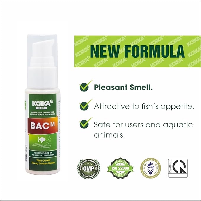 BACM Natural Color Enhancement for Fish, Combination of Probiotic & Multi-Vitamins for Aquarium A, B6, B2, Pleasant Smell (BACM (New Formula), 30ml)