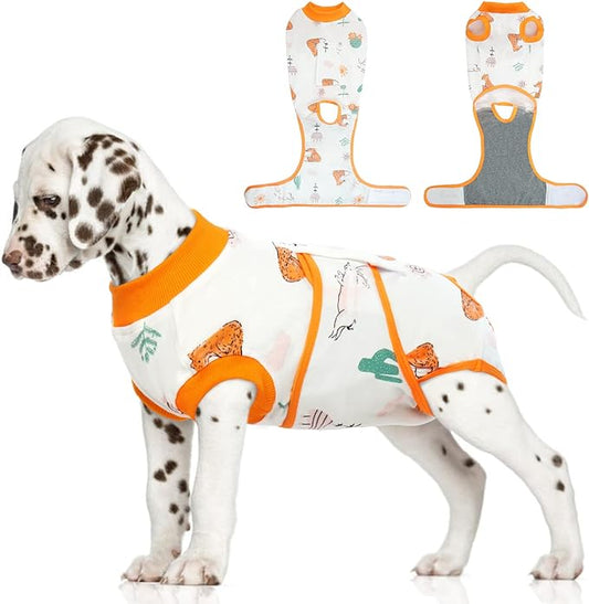 FUAMEY Recovery Suit for Dogs After Surgery,Soft Breathable Dog Bodysuit E-Collar & Cone Alternative Surgical Suit,Male Female Dog Neuter Spay Suits Anti Licking Wounds Onesie Orange Fox S