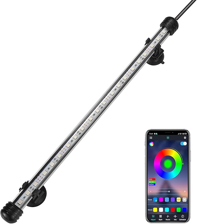 GreenSun Fish Tank Aquarium Light: Submersible Led Lamp - 15 Inch Waterproof Strip Spotlight with APP Control