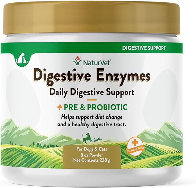 NaturVet – Digestive Enzymes for Dogs - Plus Probiotics & Prebiotics | Helps Support Diet Change & A Healthy Digestive Tract | for Dogs & Cats | 8 oz Powder