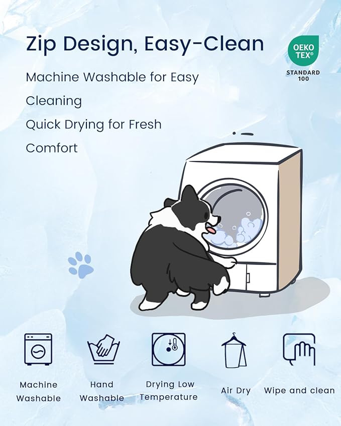 ZonLi Cooling Dog Bed, Dog Beds for Extra Large Dogs, Dog Cooling Bed with Bolsters Waterproof, for Dogs Up to 50 lbs, Pet Bed with Washable Cover, Non-Slip Bottom, without Gel, Oceanic Navy