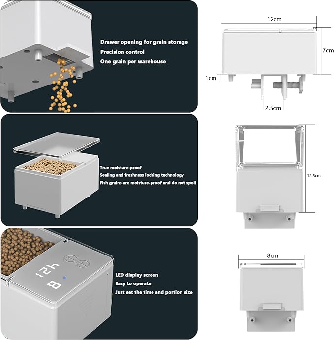 ZHHMl Automatic Feeders, Vacation Fish Feeder Multiple timed Feeding Modes,Mute, 500ml Large Capacity,with Digital Display,Moisture Proof Won't Clog