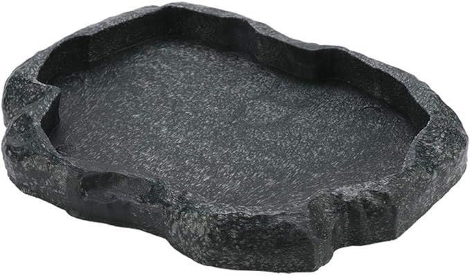 HEEPDD Reptile Bowl, Resin Rock Reptile Food and Water Feeder Pet Aquarium Ornament Terrarium Dish Plate for Tortoise Lizard Iguana(Dark green M)