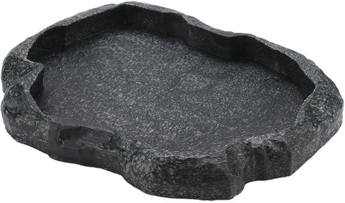 HEEPDD Reptile Bowl, Resin Rock Reptile Food and Water Feeder Pet Aquarium Ornament Terrarium Dish Plate for Tortoise Lizard Iguana(Dark Green S)