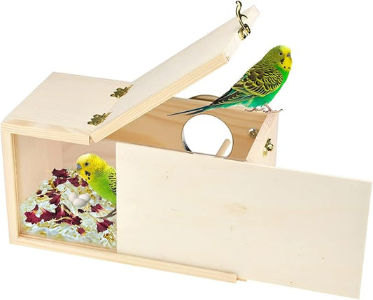 ShuRung Parakeet Nesting Box Cockatiel Nesting Box Bird Nest Bird Breeding Box House Wooden Acrylic Transparent Bird Box with Detachable Wooden Board for Lovebirds Cockatiel Budgie Conure Parrot