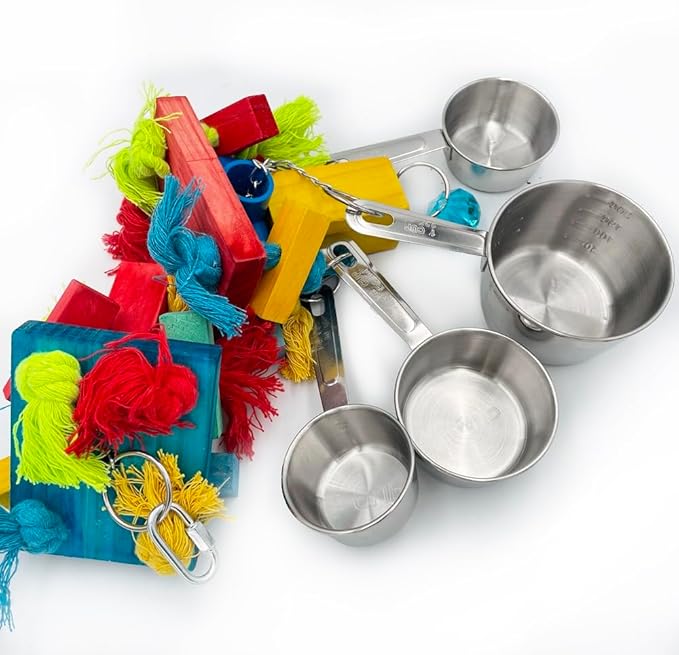 Large Bird Parrot Toys, Multicolored Natural Wooden Blocks and Cotton Knots with Stainless Steel Cups for Large and Extra Large Parrots Macaw African Gray Amazon Cockatoo