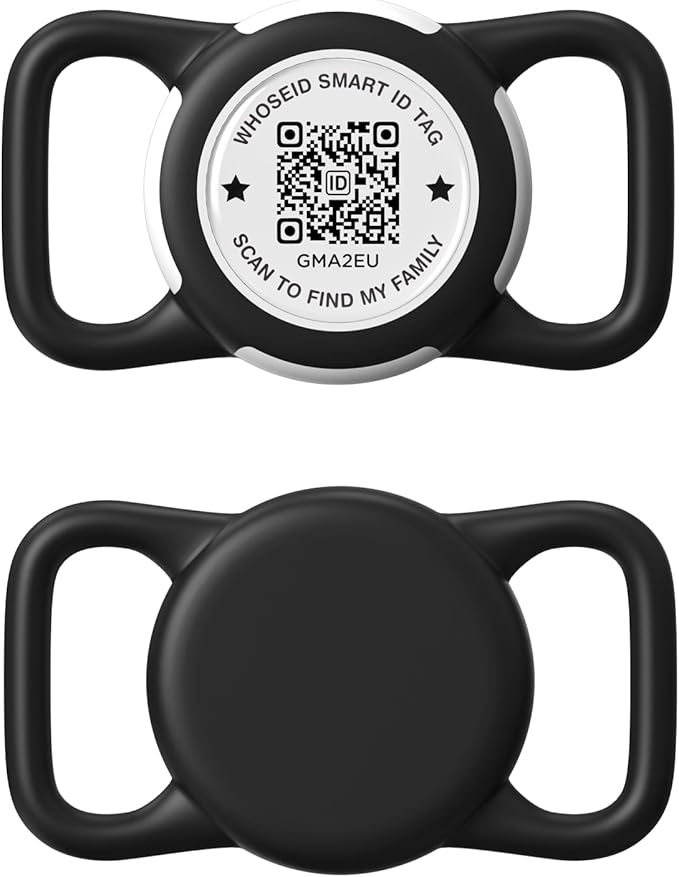 QR Code Airtag Holder, Scan QR Code Send Location Alert Email, Waterproof Full Body Protection Anti-Lost Air Tag Case, Airtag Accessories for Dog, Cats, Collar, Backpack (Black, Regular)