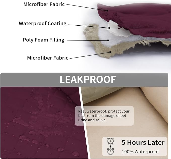 Easy-Going 100% Waterproof Dog Bed Cover Reversible Leak Proof Couch Cover Washable Sofa Cover Furniture Protector Blanket for Pets Kids Children Dog Cat (96x90 Inch, Wine/Beige)