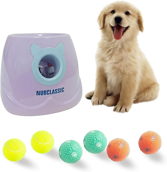 BESTHLS Automatic Ball Launcher for Dogs Interactive Tennis Ball Thrower Machine for Small Medium Dogs Fetching Distance 10-30ft, 6pc Balls Included (Purple)