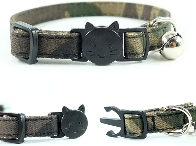 Cat Collar Bowtie with Bell, Quick Release Buckle Safety and Durable Kitties Kittens Cats Breakaway Collar Set of 2 PCS(6.8-10.8in) (Camouflage 1&Camouflage 2)