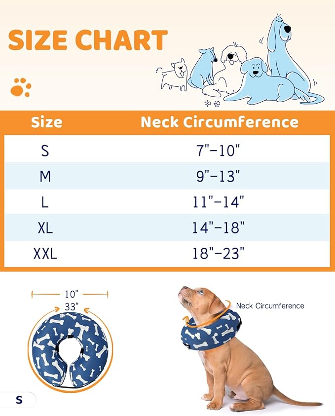 Supet Inflatable Dog Cone Collar Alternative after Surgery, Dog Neck Donut Collar Recovery E Collar for Post Surgery, Soft Dog Cone for Small Medium Puppies