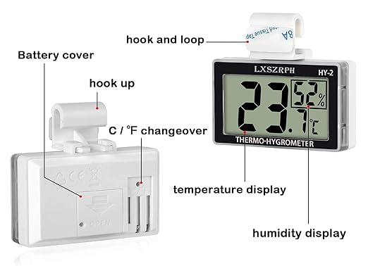 Reptile Thermometer Hygrometer HD LCD Reptile Tank Digital Thermometer with Hook Temperature Humidity Meter Gauge for Reptile Tanks, Terrariums, Vivarium (2packs)