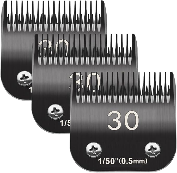 30# Pet Dog Grooming Detachable Blades, Compatible with Andis Size-30# Cut Length 1/50"(0.5mm), Most A5,KM Series Clippers,Made of Ceramic Blade (Black/3PCS)