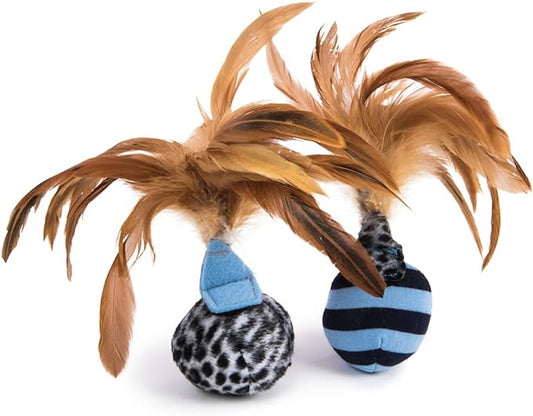 Petlinks (2 Count) Feather Flips Plush Ball Cat Toys - Blue, 2 Count