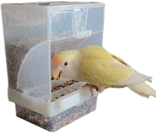 Hypeety Automatic Bird Feeder No Mess Pet Feeder Seed Food Container Perch Cage Accessories for Budgerigar Canary Cockatiel Finch Parakeet