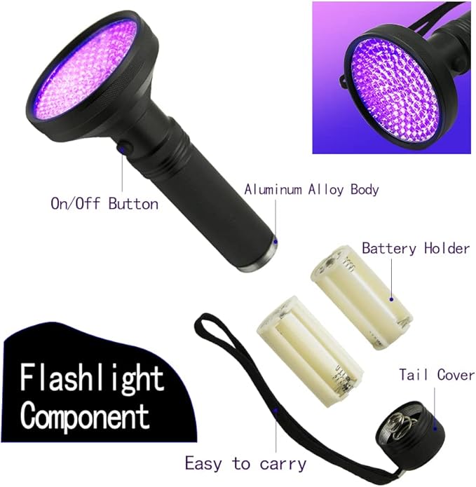 UV Black Light Flashlight 128 LED UV Light, Blacklight for Home & Hotel Inspection, Pet Dog Cat Urine & Stains - Ultra Intensity 23W 385-395nm LEDs Spot Counterfeit Money, Leaks, Scorpions!