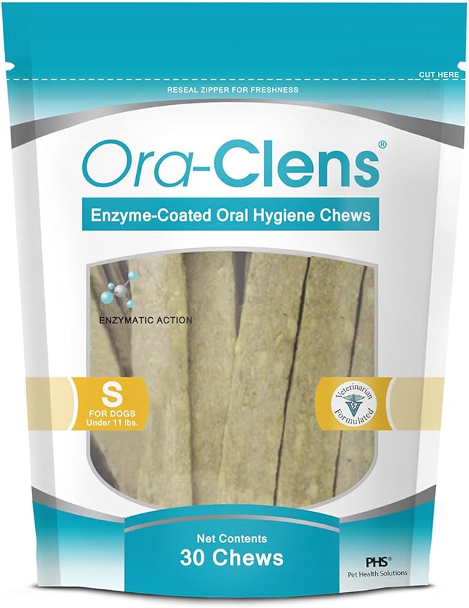 Oral Hygiene Chews for Small Dogs - Cleans Teeth and Freshens Breathe - Coated with Enzymes - Prevents Plaque & Bacteria Build Up - 30 Chews