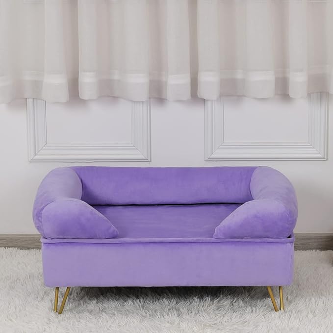 Dog Sofas and Chairs for Small Breeds,Dog Couch for Small Pet,Cat Sofa Chair with Soft Velvet Fabric,Wooden Frame Cat Bed,Pet Sofa Bed for Small Dog Rest Using,PURPLE