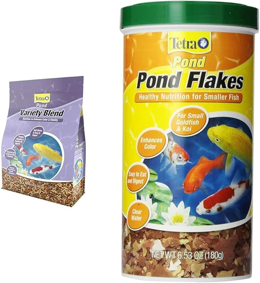 TetraPond Variety Blend, Pond Fish Food, for Goldfish and Koi Yellow 2.25 Pound (Pack of 1) & Pond Flakes Complete Nutrition for Smaller Pond Fish, Goldfish and Koi Fish, 6.35 oz