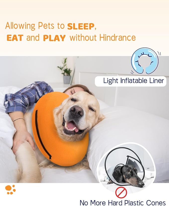 Supet Inflatable Dog Cone Collar for Large Medium Small Dogs, Soft Cone Collar for Dogs Puppies Cats, E Collar Dog Cone Alternative After Surgery