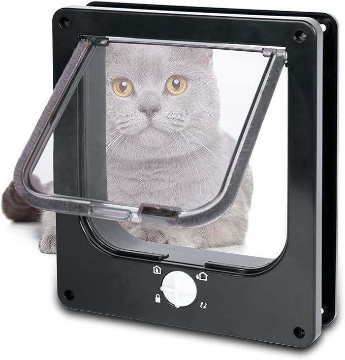 Upgraded Version - Cat Doors Flap (for Cat up to 15.7lb), Magnetic Pet Door with 4 Way Locking for Interior Exterior Doors, Weatherproof Gate, Easy Installation