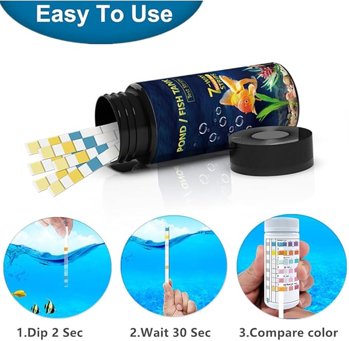 7 in 1 Aquarium Test Strips, 100 Strips Fish Tank Water Test Strips, Freshwater Saltwater Test Kit for pH, Carbonate, Alkalinity, Hardness, Chlorine, Nitrite