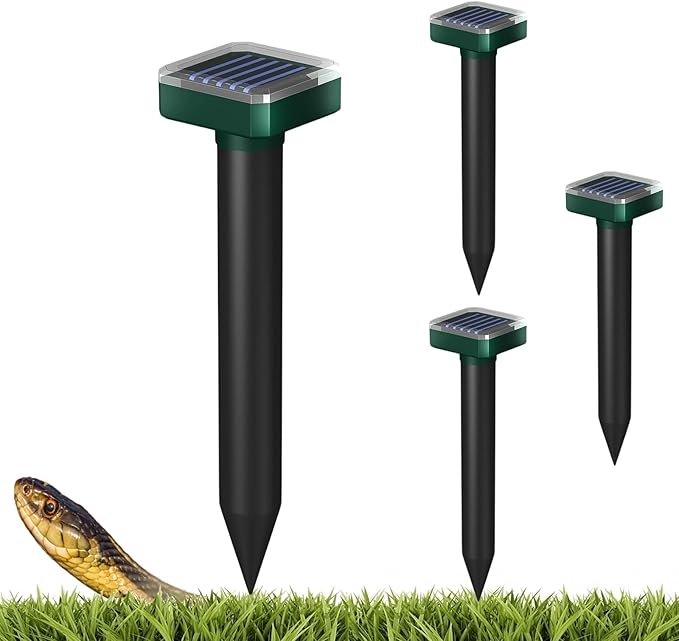 Snake Repellent for Yard,4 PCS Snake Repellent,Snake Repellent for Yard Powerful,Snake Away Repellent for Outdoors,Snake Repellent Pet Safe,Solar Powered,Sonic,Electronic and Waterproof
