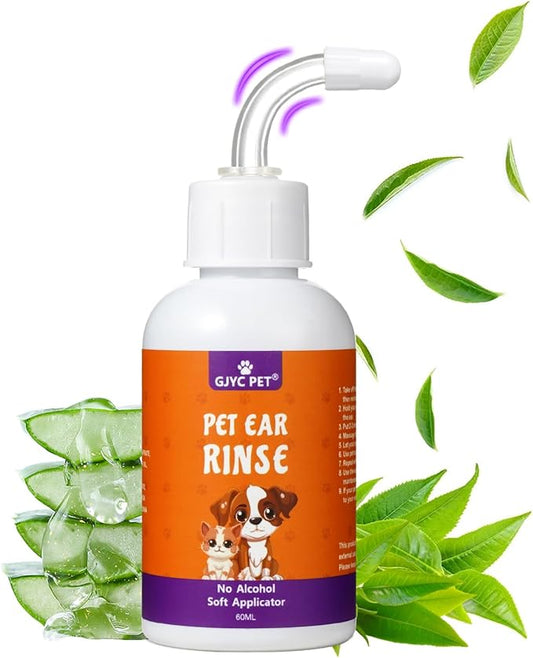 Dog Ear Rinse, Pet Ear Cleaner for Dogs and Cats, Dog Ear Drops Treats for Ear Infections and Itching, Dog & Cat Ear Cleaning Solution, Dog Ear Wash, Remove Earwax Debris Dirt Odor in Dog & Cat Ears