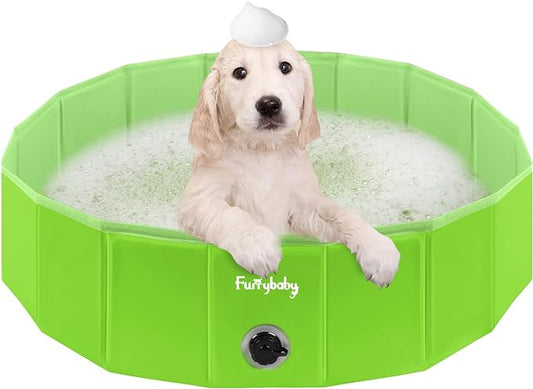 Furrybaby Dog Pool, Foldable Dog Pools for Large Dogs Portable Pet Pool Kiddie Pool Doggie Wading Pool Dog Swimming Pool(Green 32'') Indoor and Outdoor
